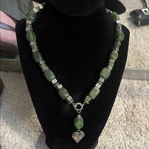 Brighton Aventurine Beaded Necklace with Silver Plated Heart Charm